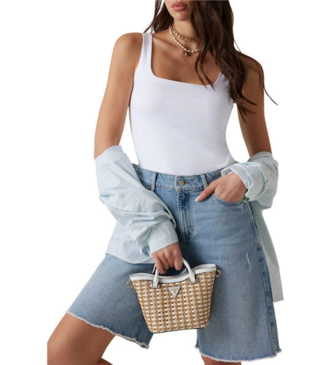 Guess Straw women's bag tote handbag white